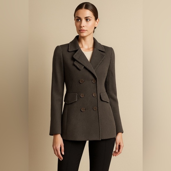 Akris Punto Jackets & Blazers - AKRIS Punto Wool Jacket 6 brown Striped Long Sleeve Textured Fabric Pockets